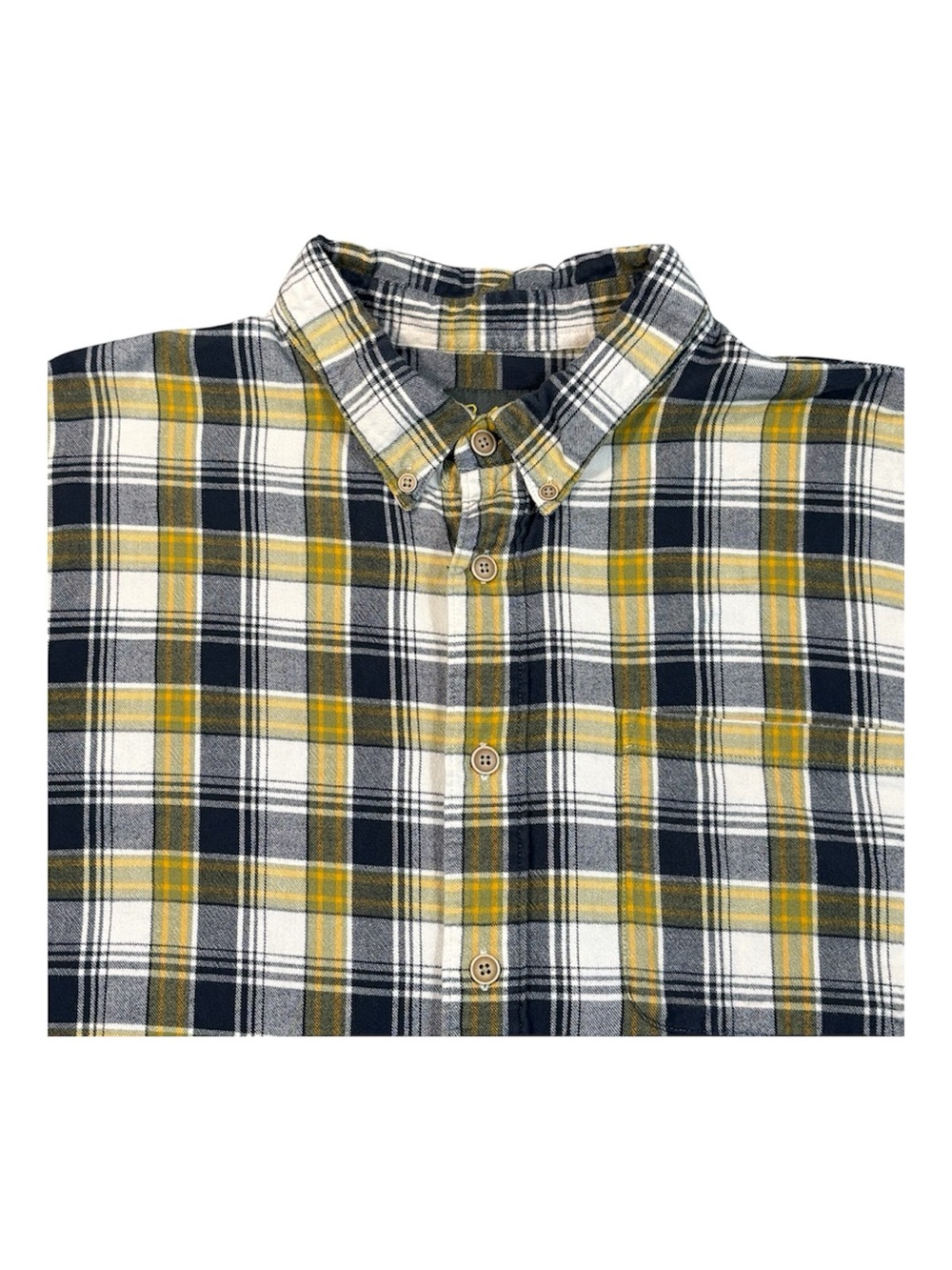 Cabelas Flannel Shirt 3XL Mens Button Down Long Sleeve Plaid Yellow Blue Casual
